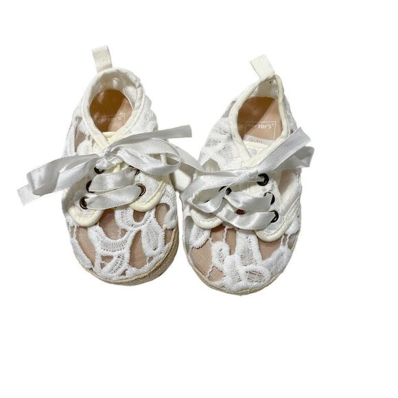 carter's White Lace Ribbon Tie Shoes Infant - Picture 1 of 3
